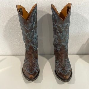 Beautiful Old Gringo size 6 boots - Brown leather with purple and blue stitching